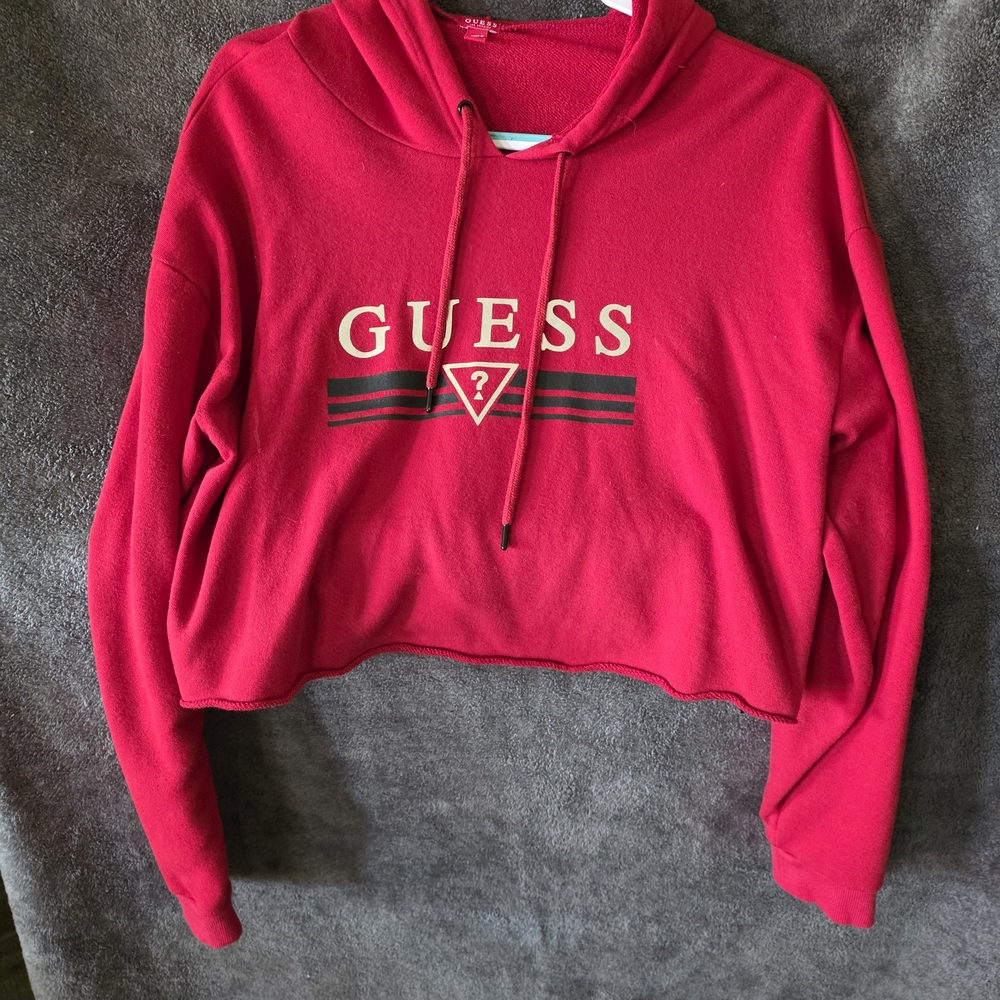 GUESS Vibrant Red Cropped Hoodie